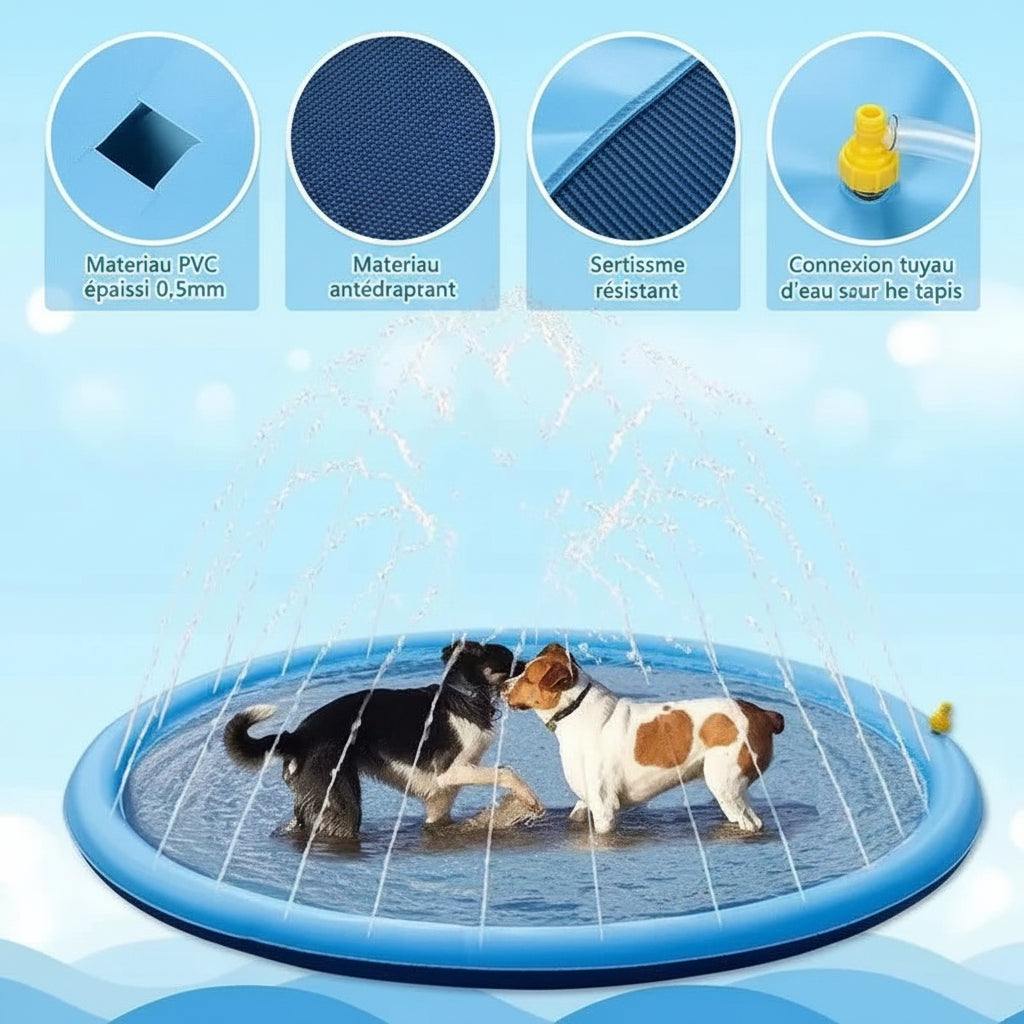 Piscine Gonflable Chien Tapis Pulvérisation | Jeu Eau Été | Petivo-anima